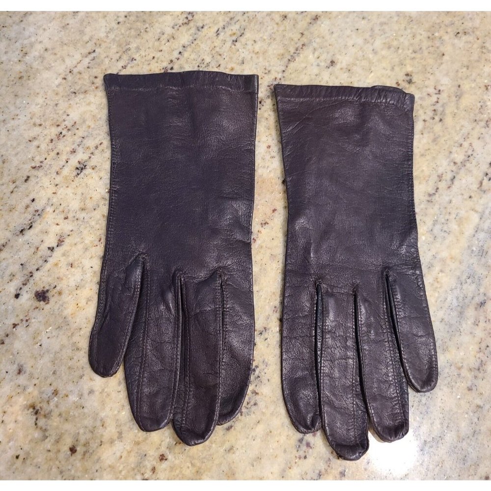 Vintage Size M Macy Associates Italian Soft Brown 8" Leather Gloves Formal